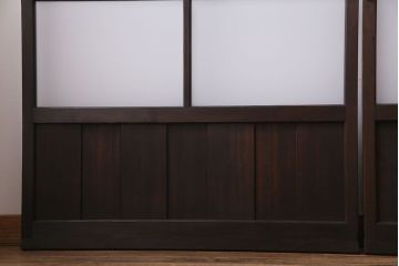 昭和初期　モールガラス　古い質感の木材が味わい深い幅広のガラス戸(格子戸、引き戸、建具)4枚組