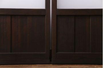 昭和初期　モールガラス　古い質感の木材が味わい深い幅広のガラス戸(格子戸、引き戸、建具)4枚組