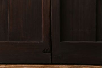 昭和初期　モールガラス　古い質感の木材が味わい深い幅広のガラス戸(格子戸、引き戸、建具)4枚組