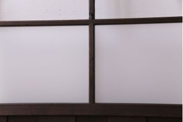昭和初期　オリジナル花ガラス　古い質感の木材が味わい深い幅広のガラス戸(格子戸、引き戸、建具)2枚組