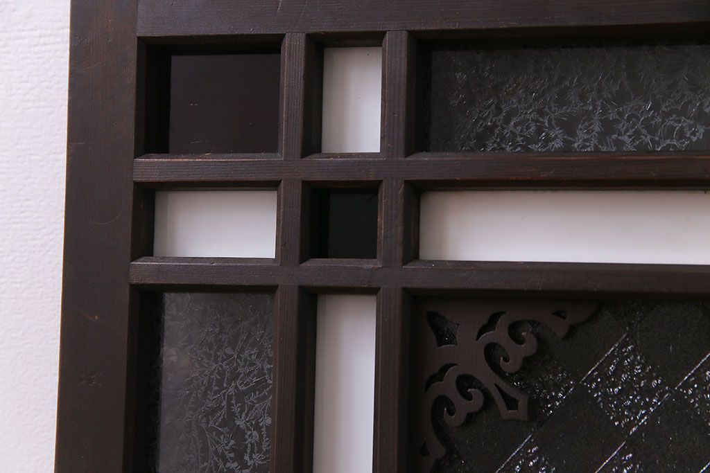 アンティーク雑貨 大正ロマン 4種のガラスが組み込まれたクラシカルな明り取り(明かり取り、欄間)