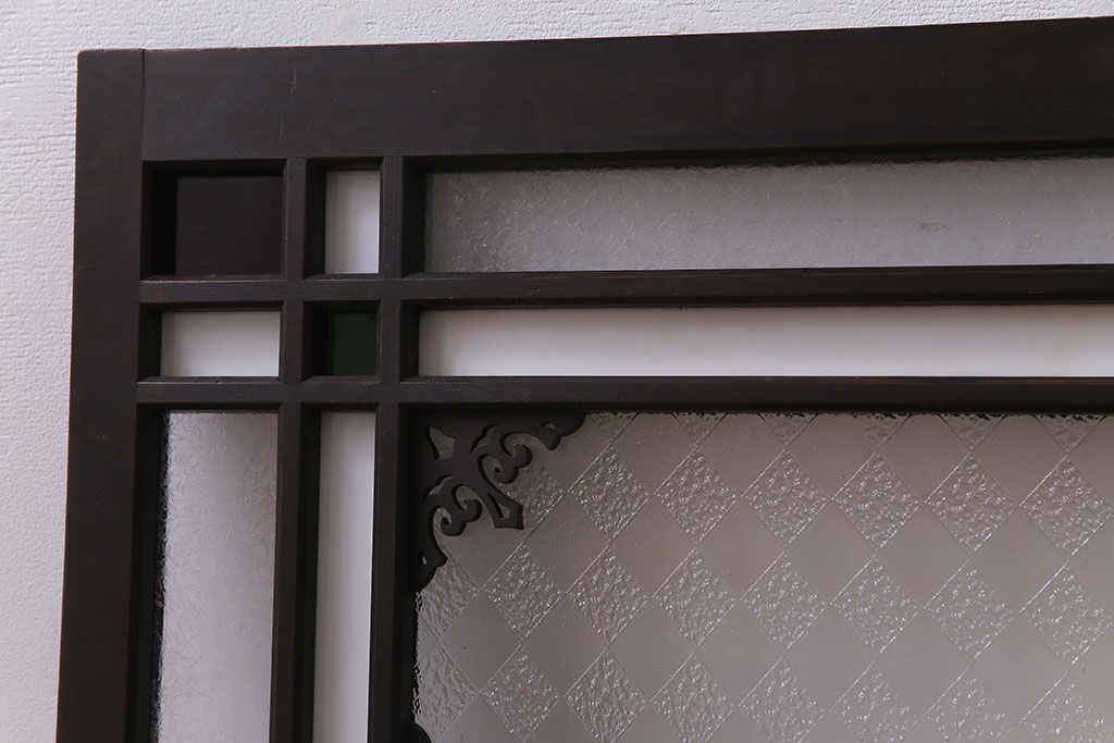 アンティーク雑貨 大正ロマン 4種のガラスが組み込まれたクラシカルな明り取り(明かり取り、欄間)