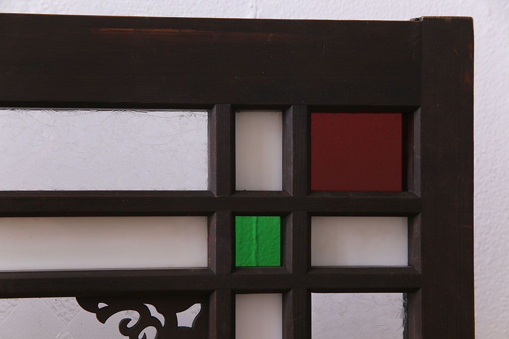 アンティーク雑貨 大正ロマン 4種のガラスが組み込まれたクラシカルな明り取り(明かり取り、欄間)