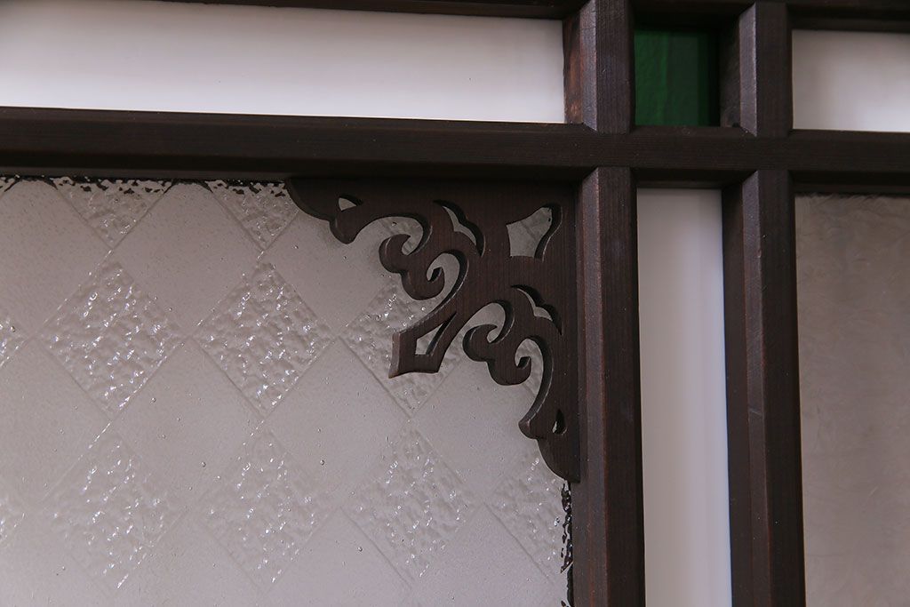 アンティーク雑貨 大正ロマン 4種のガラスが組み込まれたクラシカルな明り取り(明かり取り、欄間)