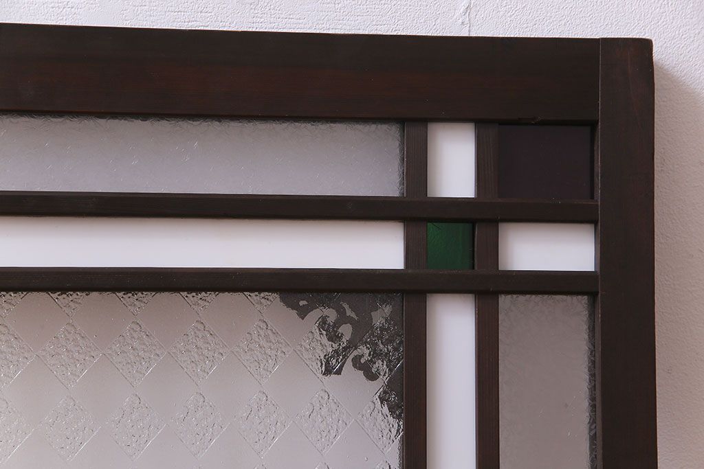 アンティーク雑貨 大正ロマン 4種のガラスが組み込まれたクラシカルな明り取り(明かり取り、欄間)