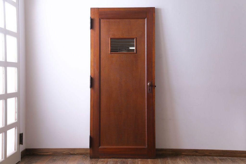 昭和レトロ　ミラー付き　シンプルなアンティーク木製ドア(扉)