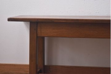 ヴィンテージ家具　イギリスビンテージ　オーク材　シンプルなデザインが格好いい大型ベンチ(長椅子、飾り台)(2)
