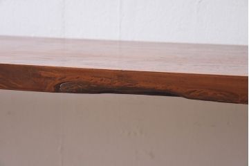 昭和期　ヒノキ材一枚板　味わいある古材をリメイクした鉄脚テーブル(コンソールテーブル、作業台)
