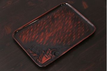 和製アンティーク　漆塗り　上品さと渋い味わいが魅力のお盆(トレー、漆器)