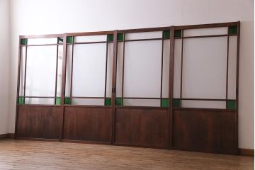 和製アンティーク　当時物色ガラス　華やいだ大正ロマンの雰囲気が漂うガラス戸(引き戸、仕切り戸、建具)4枚組