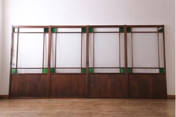 和製アンティーク　当時物色ガラス　華やいだ大正ロマンの雰囲気が漂うガラス戸(引き戸、仕切り戸、建具)4枚組