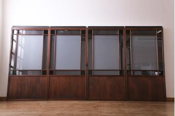 和製アンティーク　当時物色ガラス　華やいだ大正ロマンの雰囲気が漂うガラス戸(引き戸、仕切り戸、建具)4枚組