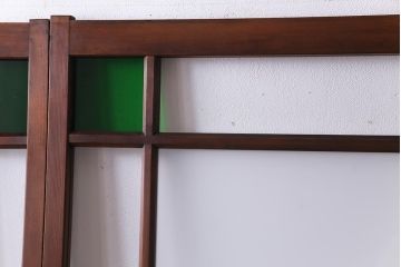 和製アンティーク　当時物色ガラス　華やいだ大正ロマンの雰囲気が漂うガラス戸(引き戸、仕切り戸、建具)4枚組