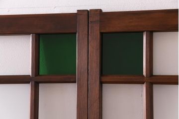 和製アンティーク　当時物色ガラス　華やいだ大正ロマンの雰囲気が漂うガラス戸(引き戸、仕切り戸、建具)4枚組