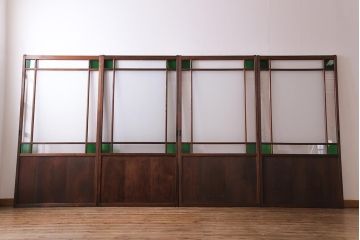和製アンティーク　当時物色ガラス　華やいだ大正ロマンの雰囲気が漂うガラス戸(引き戸、仕切り戸、建具)4枚組