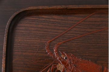 アンティーク雑貨　和製アンティーク　大正期　ケヤキ材　伊勢海老のデザインが目をひくお盆(トレー)