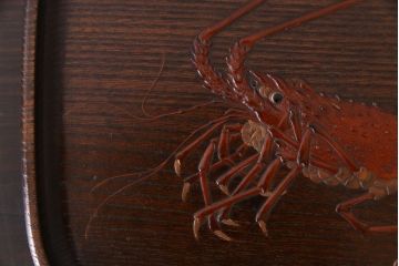 アンティーク雑貨　和製アンティーク　大正期　ケヤキ材　伊勢海老のデザインが目をひくお盆(トレー)