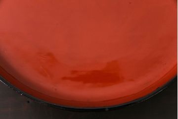 和製アンティーク　会津漆器　朱赤の漆塗りが美しい高台付き丸盆(丸膳)