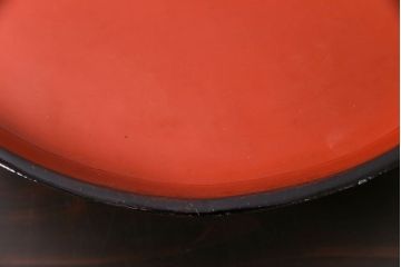 和製アンティーク　会津漆器　朱赤の漆塗りが美しい高台付き丸盆(丸膳)(1)
