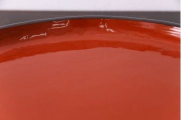 和製アンティーク　会津漆器　朱赤の漆塗りが美しい高台付き丸盆(丸膳)(1)