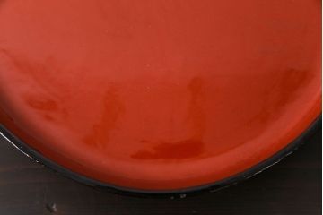 和製アンティーク　会津漆器　朱赤の漆塗りが美しい高台付き丸盆(丸膳)(1)