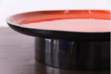 和製アンティーク　会津漆器　朱赤の漆塗りが美しい高台付き丸盆(丸膳)(1)