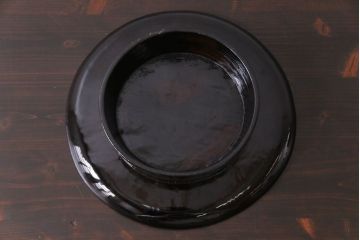 和製アンティーク　会津漆器　朱赤の漆塗りが美しい高台付き丸盆(丸膳)(1)