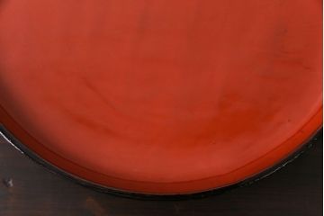 和製アンティーク　会津漆器　朱赤の漆塗りが美しい高台付き丸盆(丸膳)(2)