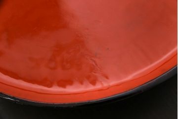 和製アンティーク　会津漆器　朱赤の漆塗りが美しい高台付き丸盆(丸膳)(3)