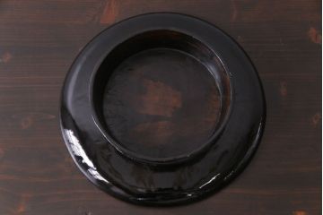 和製アンティーク　会津漆器　朱赤の漆塗りが美しい高台付き丸盆(丸膳)(3)