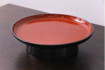 和製アンティーク　会津漆器　和の風情溢れる食卓におすすめの高台付き丸盆(丸膳)