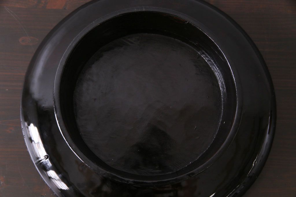 和製アンティーク　会津漆器　和の風情溢れる食卓におすすめの高台付き丸盆(丸膳)