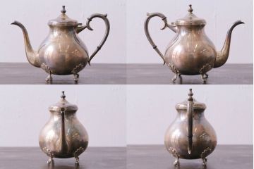 ヨーロッパビンテージ　銀製(シルバー)　STERLING950　クラシカルなデザインがおしゃれなティーセット(ポット、クリーマー、シュガーポット、トレー)