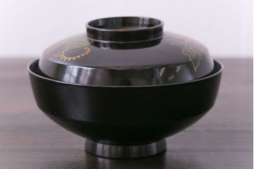 和製アンティーク　素朴な絵柄が個性的な木製椀5客