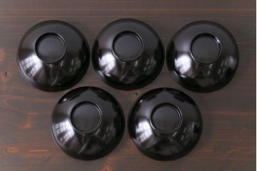 和製アンティーク　素朴な絵柄が個性的な木製椀5客