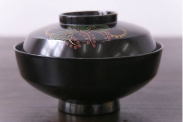 和製アンティーク　素朴な絵柄が個性的な木製椀5客(1)