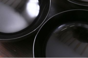 和製アンティーク　素朴な絵柄が個性的な木製椀5客(1)