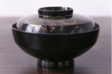 和製アンティーク　素朴な絵柄が個性的な木製椀5客(2)