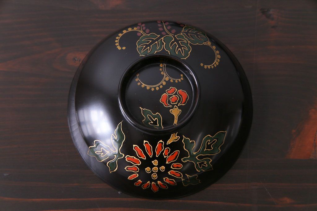 和製アンティーク　素朴な絵柄が個性的な木製椀5客(2)