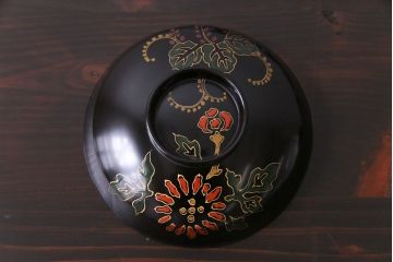 和製アンティーク　素朴な絵柄が個性的な木製椀5客(2)