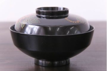 和製アンティーク　素朴な絵柄が個性的な木製椀5客(3)