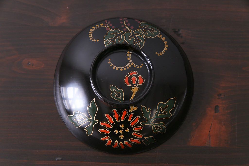 和製アンティーク　素朴な絵柄が個性的な木製椀5客(3)