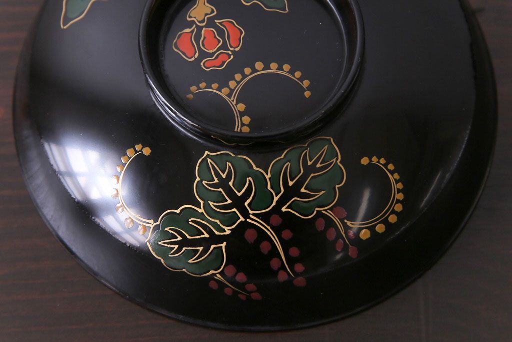 和製アンティーク　素朴な絵柄が個性的な木製椀5客(3)