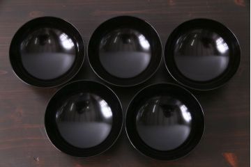 和製アンティーク　素朴な絵柄が個性的な木製椀5客(3)