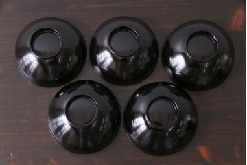 和製アンティーク　素朴な絵柄が個性的な木製椀5客(3)