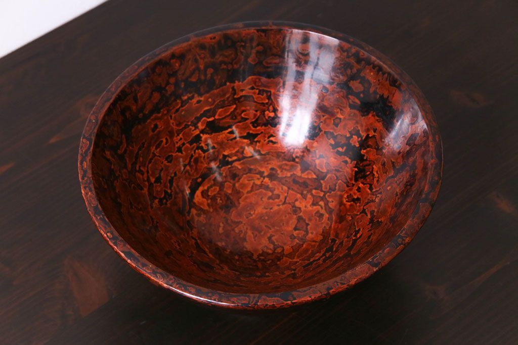 アンティーク雑貨　昭和期　民芸品　漆塗り　漆桶のような独特の趣きが魅力の菓子鉢(深皿、ボール)