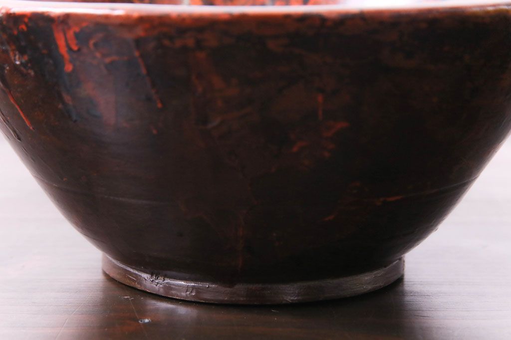 アンティーク雑貨　昭和期　民芸品　漆塗り　漆桶のような独特の趣きが魅力の菓子鉢(深皿、ボール)