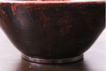 アンティーク雑貨　昭和期　民芸品　漆塗り　漆桶のような独特の趣きが魅力の菓子鉢(深皿、ボール)