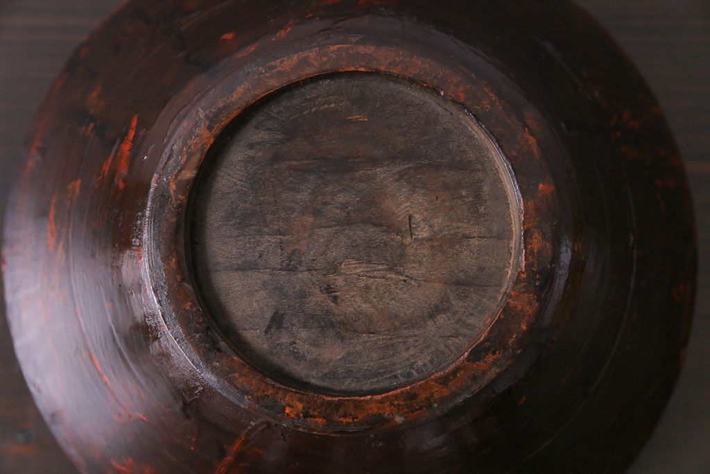 アンティーク雑貨　昭和期　民芸品　漆塗り　漆桶のような独特の趣きが魅力の菓子鉢(深皿、ボール)