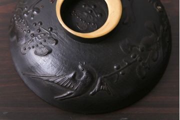 和製アンティーク　鉄錆蒔絵　赤富士の図　和モダンな蓋付椀(漆器)6客セット